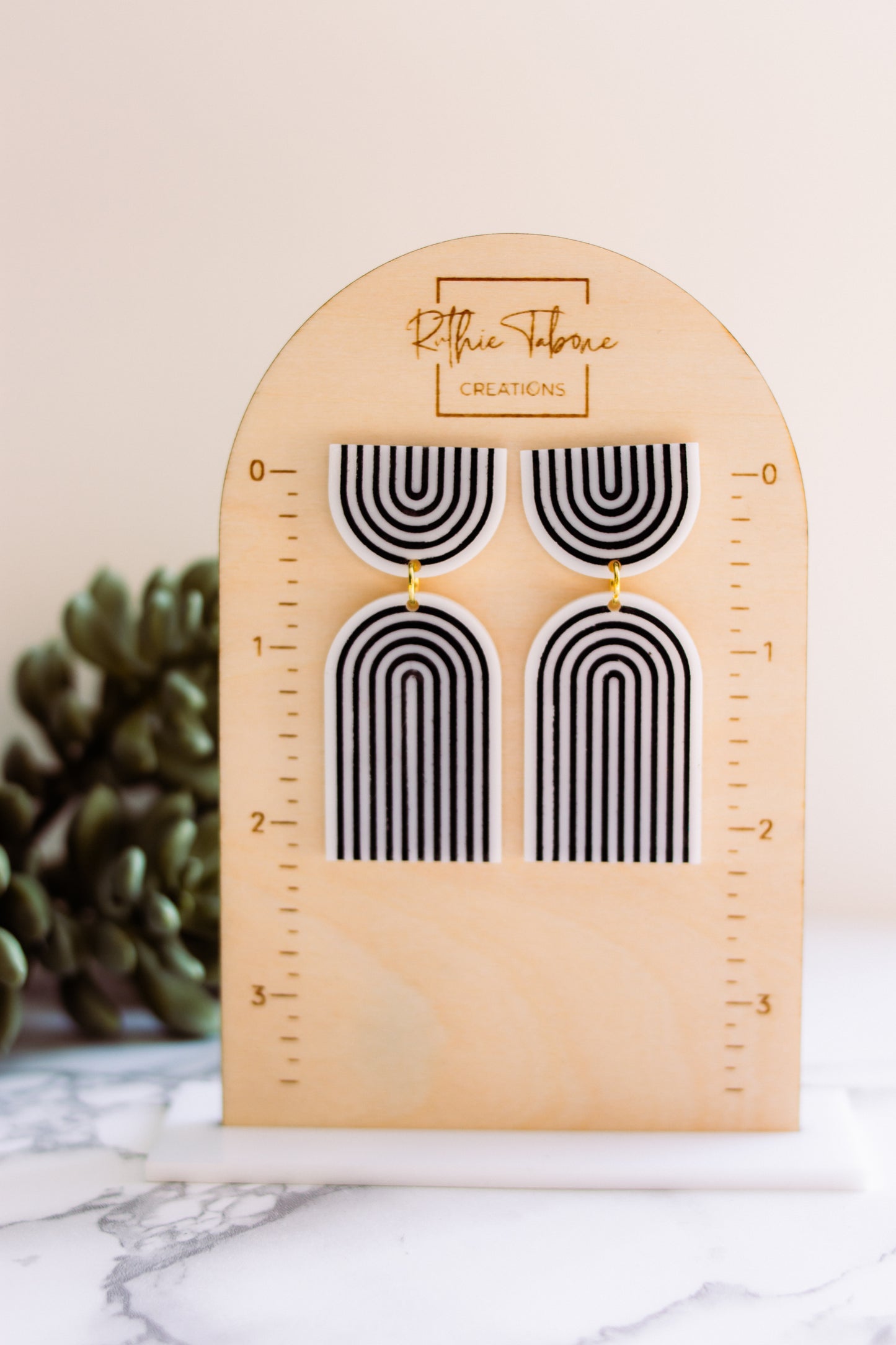 Black & White Arch Stripe Acrylic Earrings