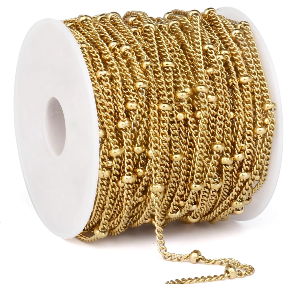 Gold Satellite Curb Chain Roll, 2mm, 3mm Ball