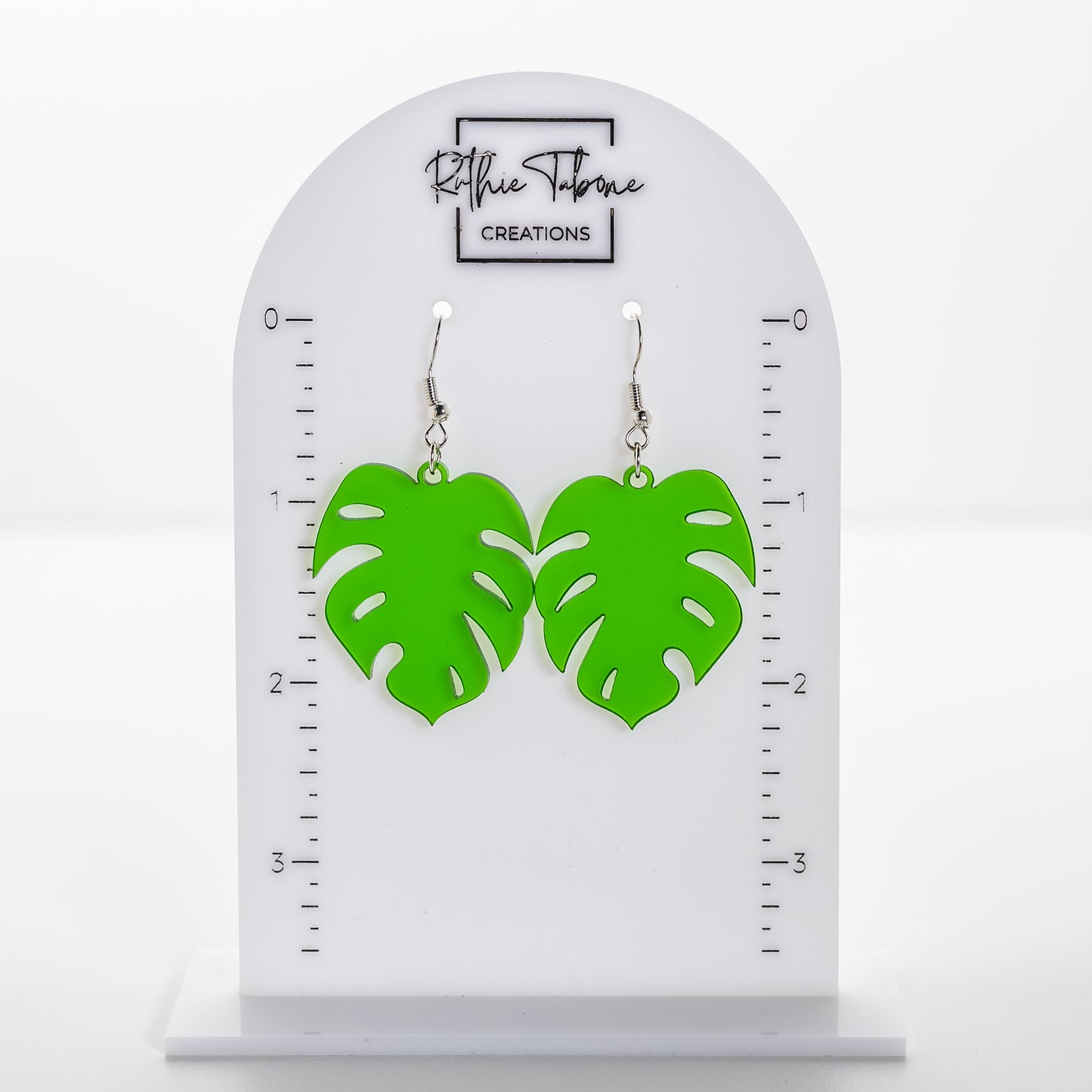 Translucent Green Monstera Leaf Earrings