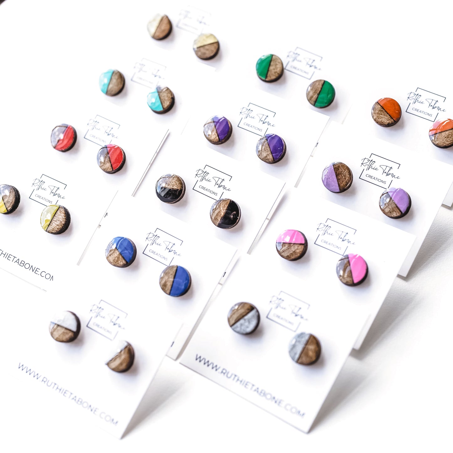 Wood and Resin Circle Stud Earrings