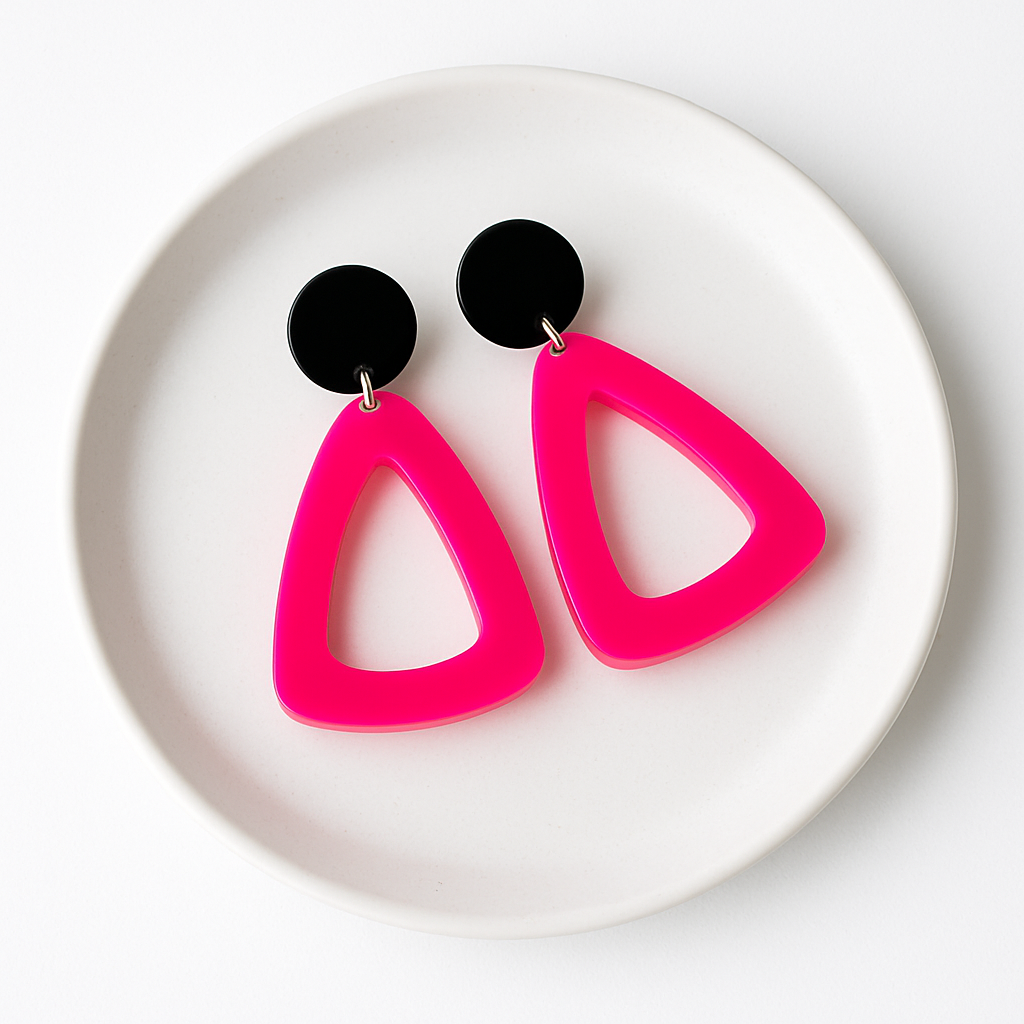 Neon Pink Triangle Acrylic Statement Earrings