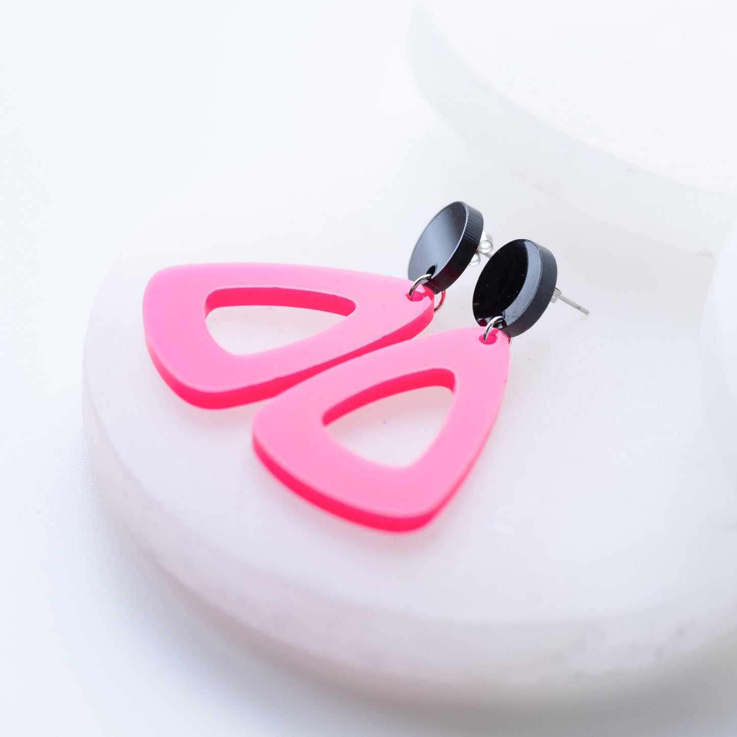 Neon Pink Triangle Acrylic Statement Earrings