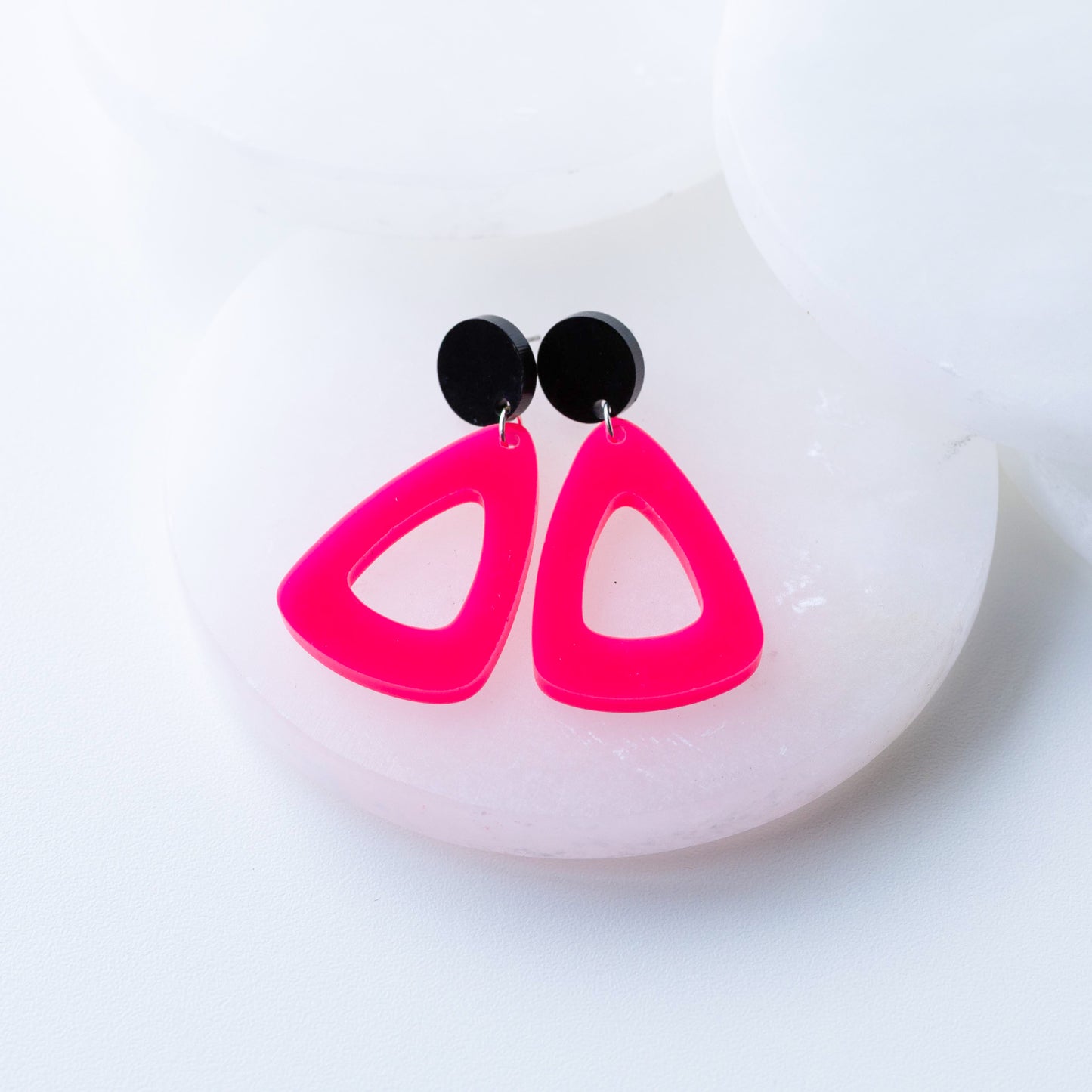 Neon Pink Triangle Acrylic Statement Earrings