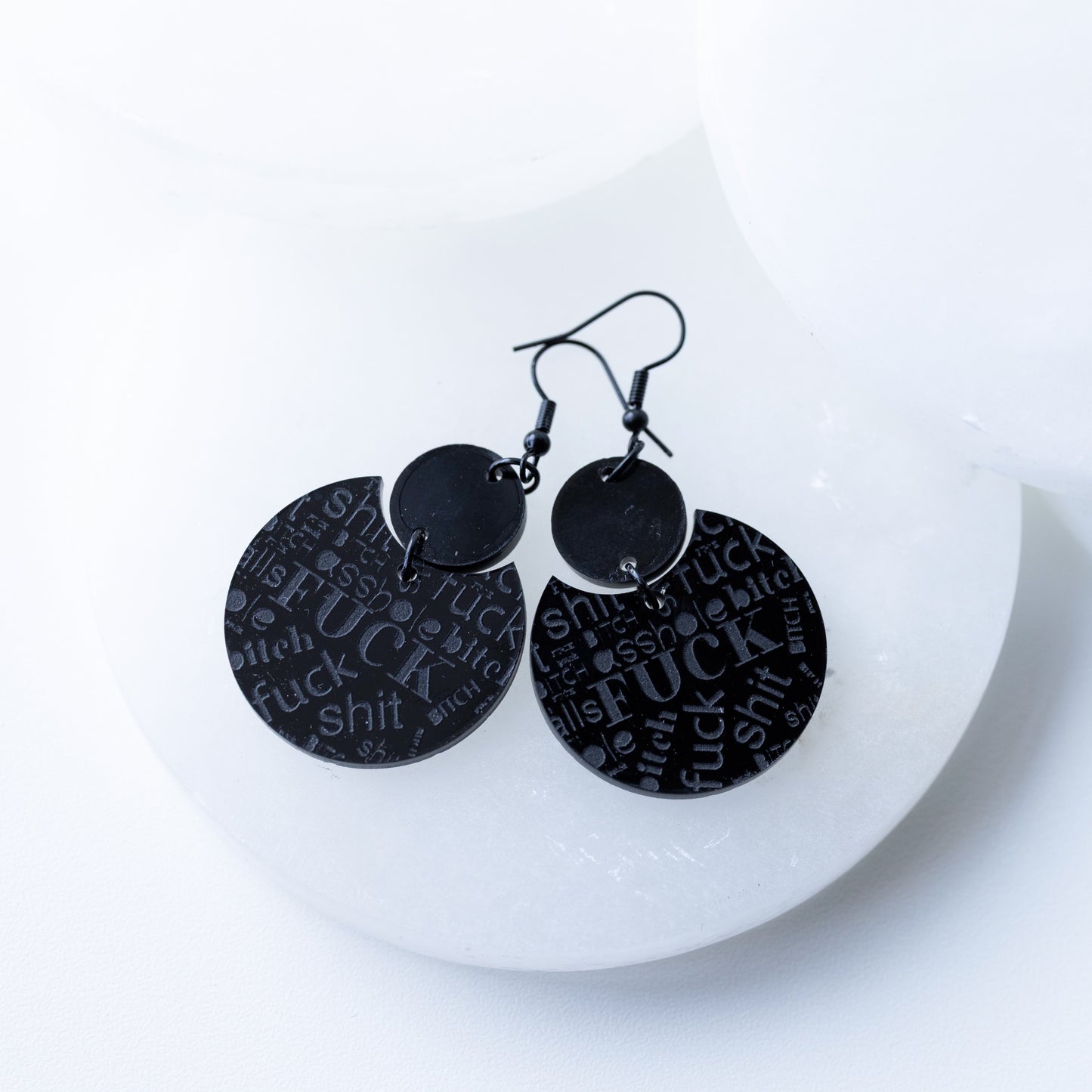 Black Acrylic Swear Word Statement Earrings
