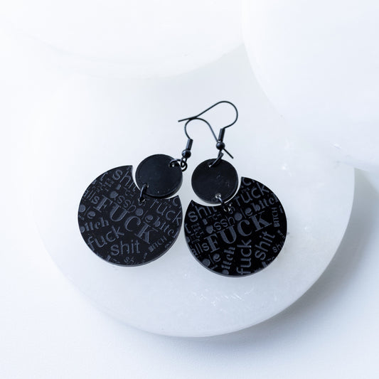 Black Acrylic Swear Word Statement Earrings