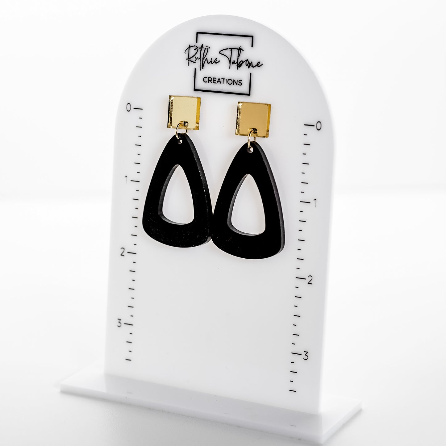 Black Geometric Acrylic Earrings with Gold Mirror Posts