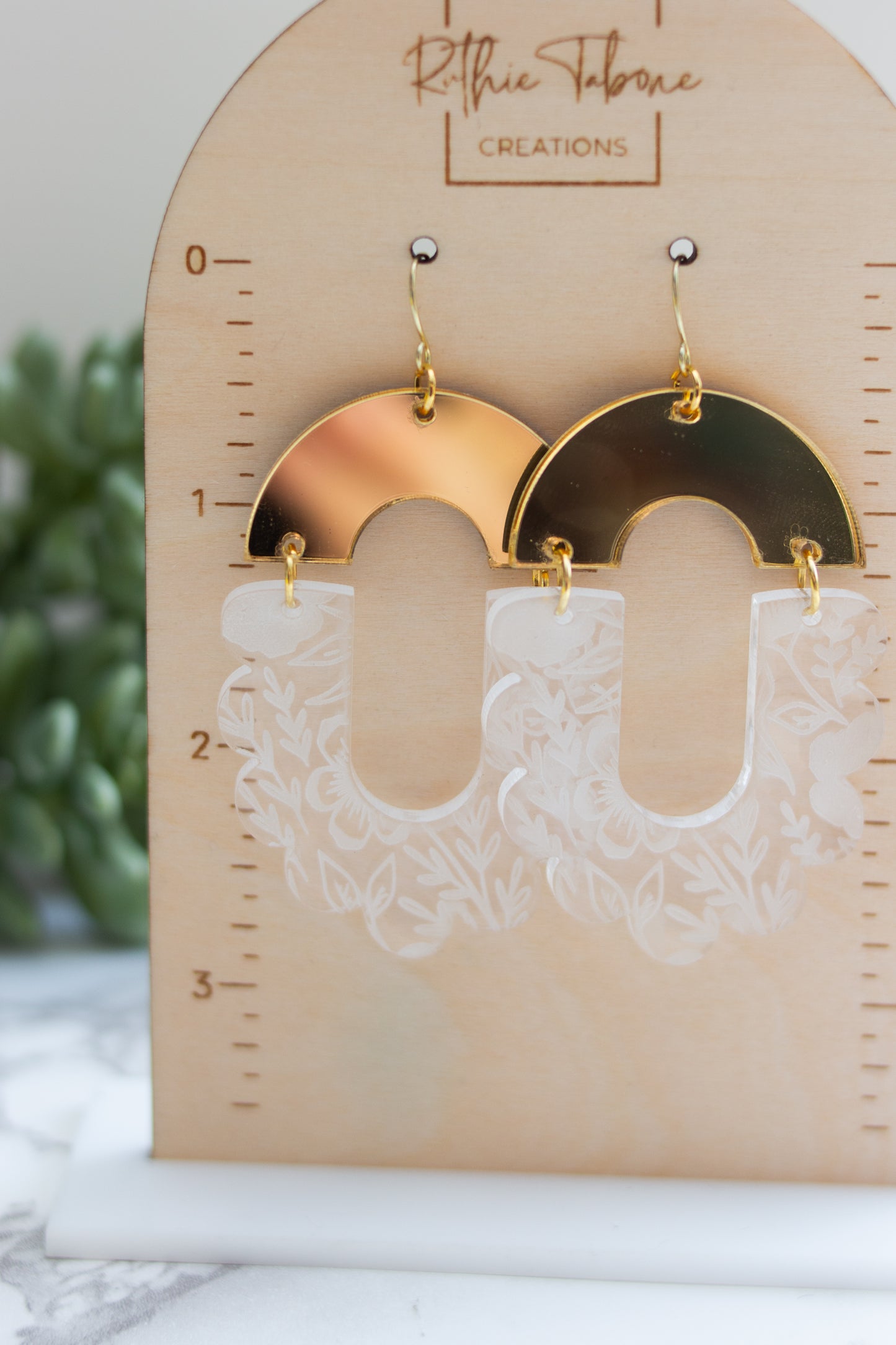 Scalloped Floral & Gold Earrings