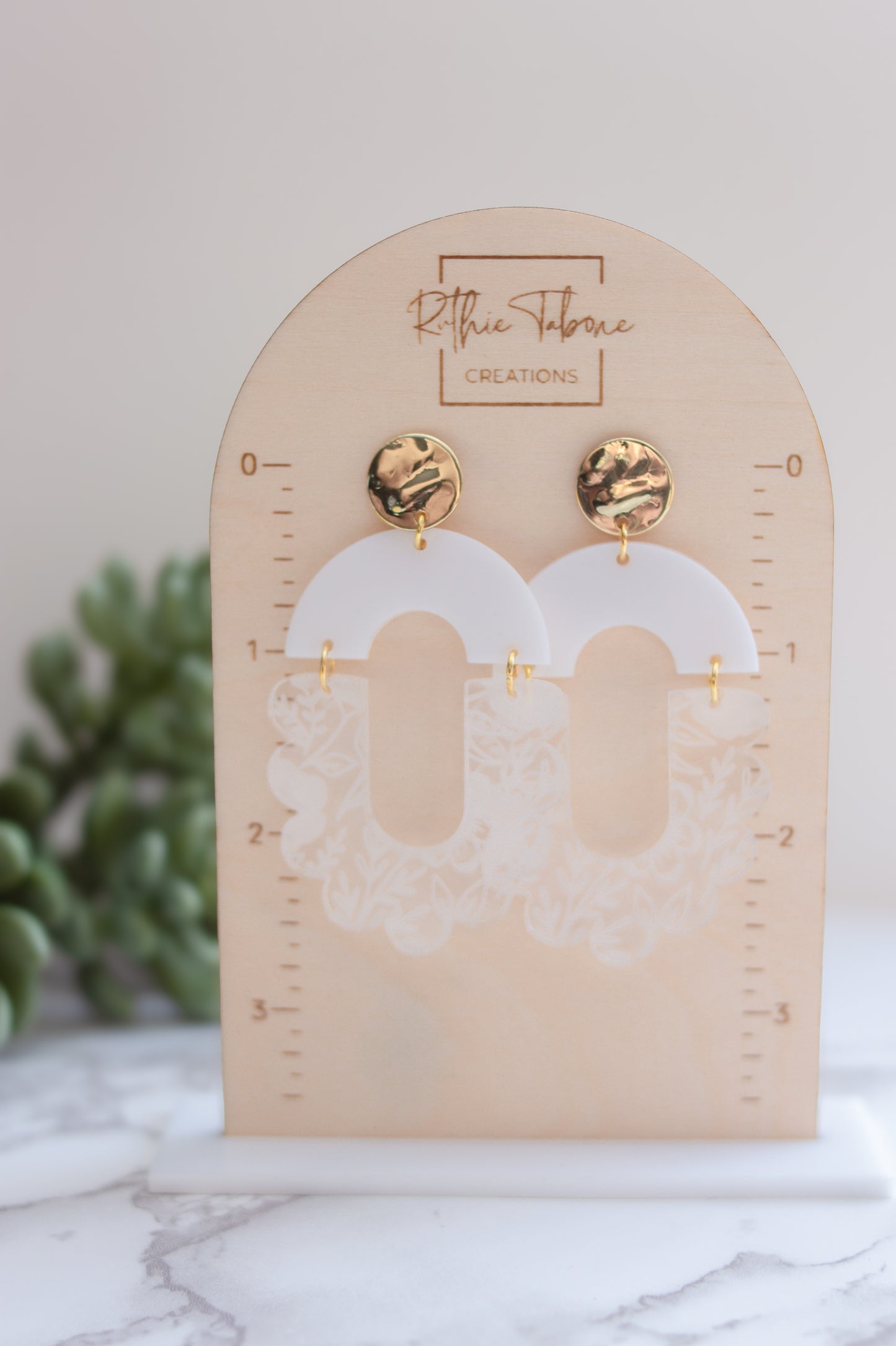 White & Floral Acrylic Arch Earrings