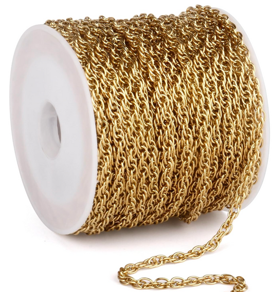 Gold PVD Plated Twisted Cable Link Chains Roll