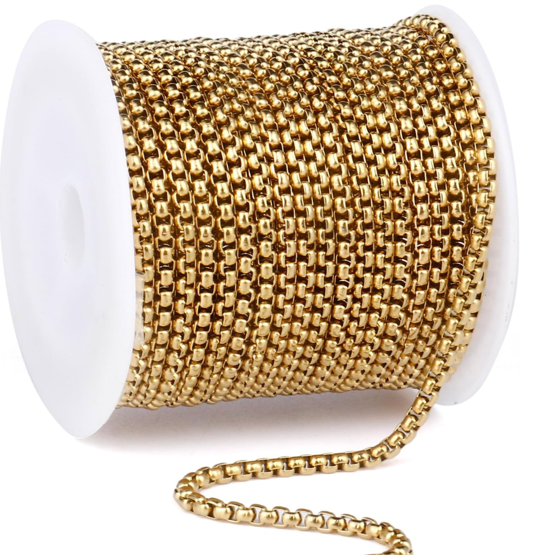 Gold PVD Round Rolo Box Chain, 2.5mm