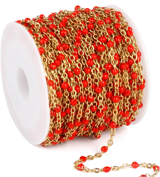 Marie - Cable Chain 2mm Enamel Red Beads