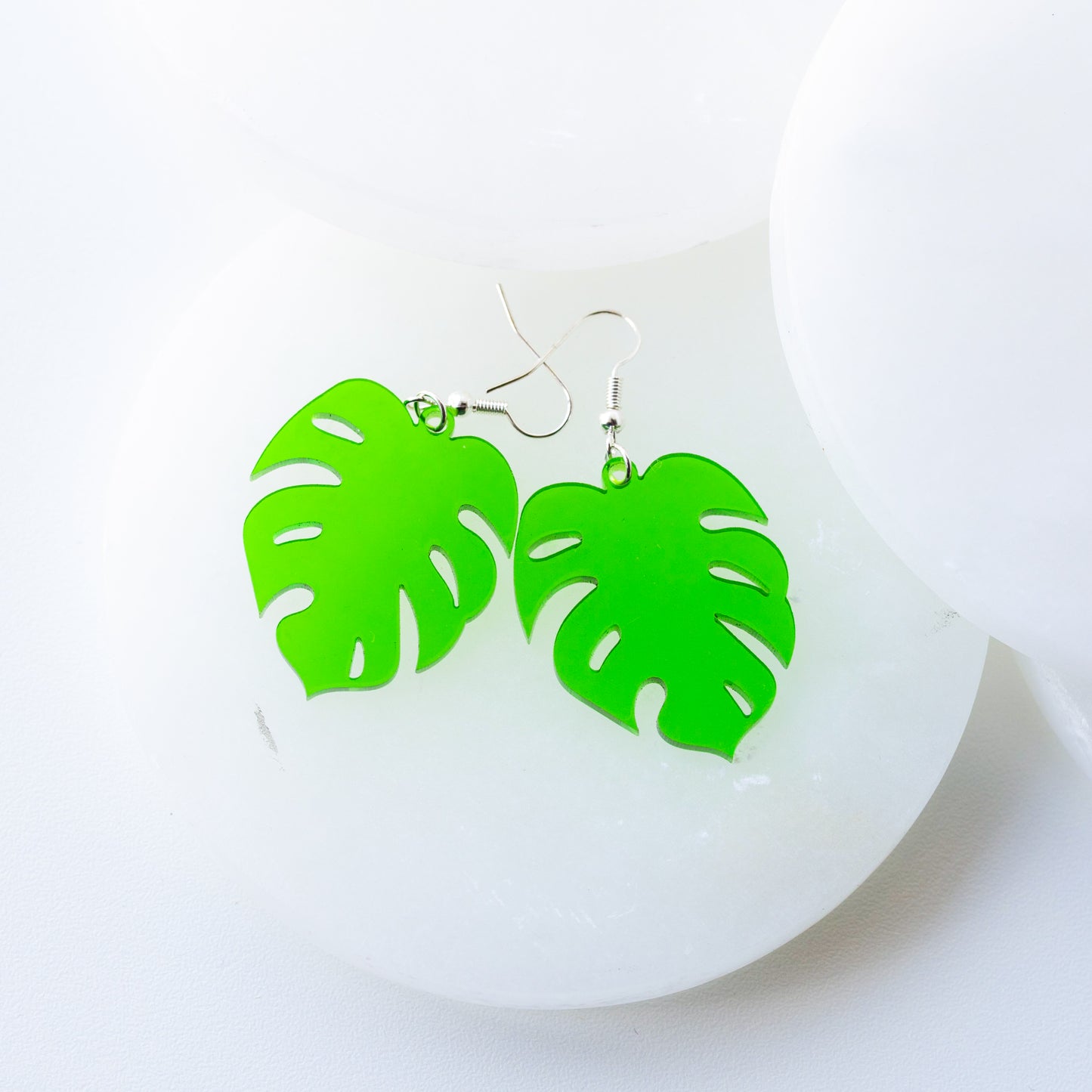 Translucent Green Monstera Leaf Earrings