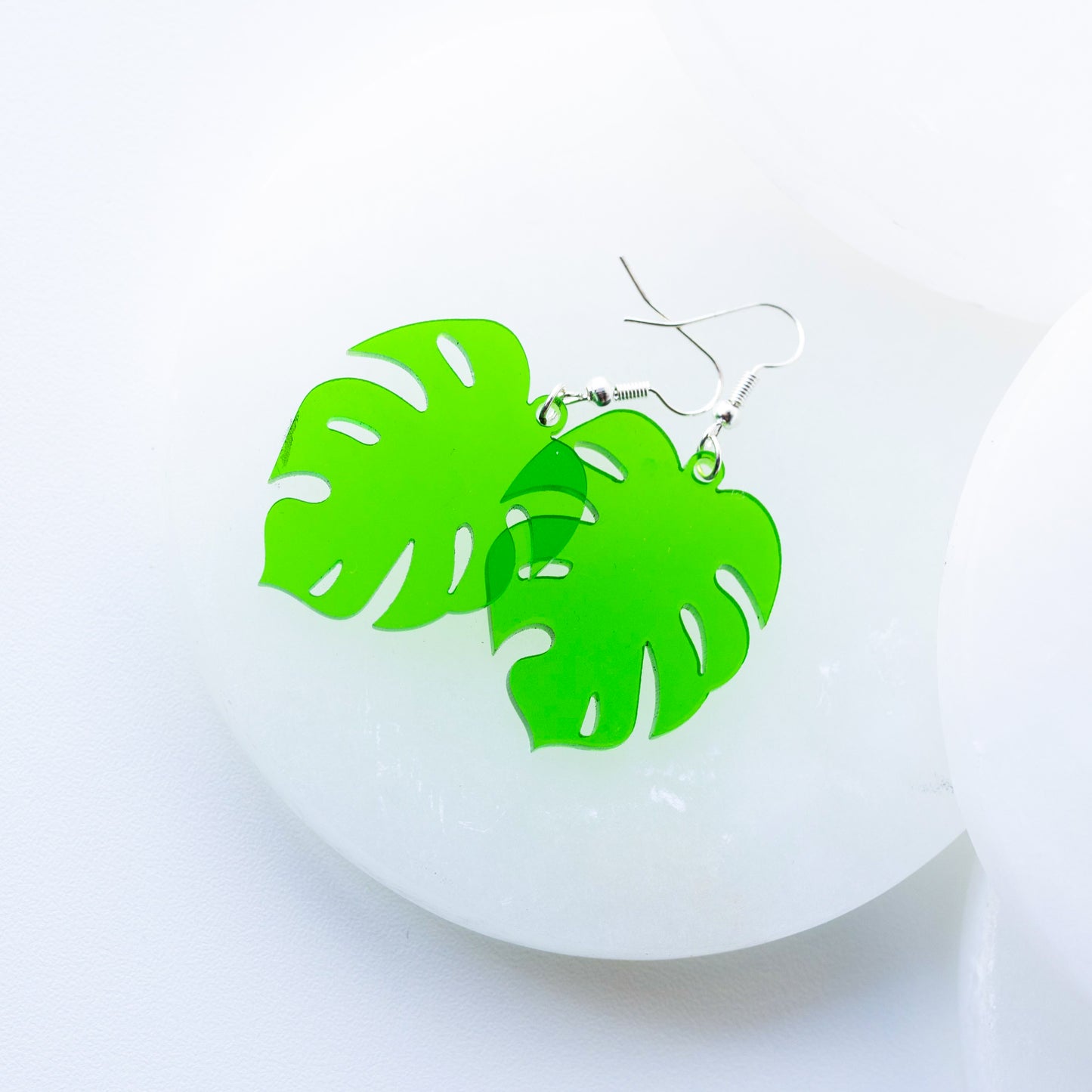Translucent Green Monstera Leaf Earrings
