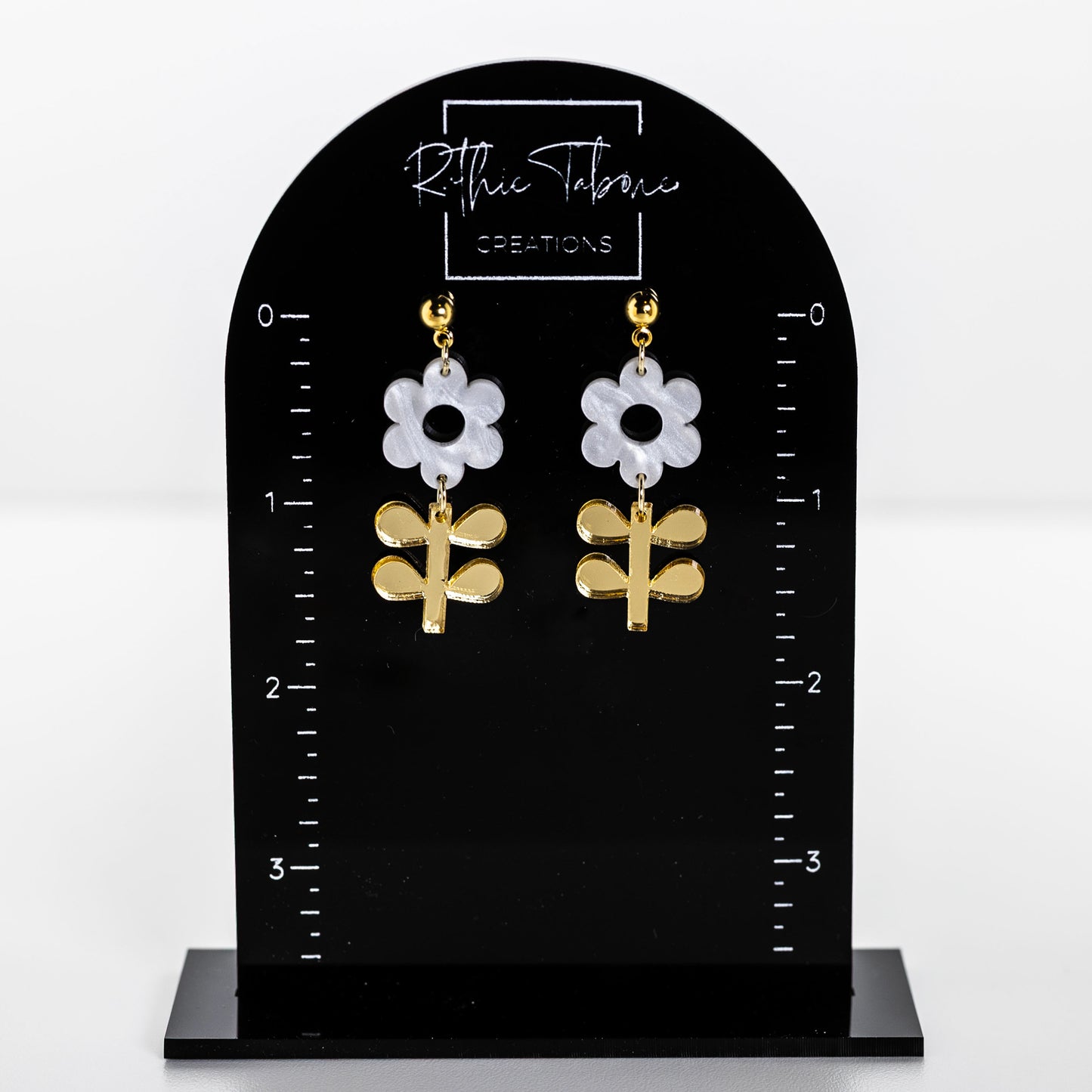 Flower Stem - White Pearl & Gold