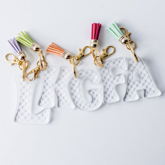 Checkered Acrylic Alphabet Keychains