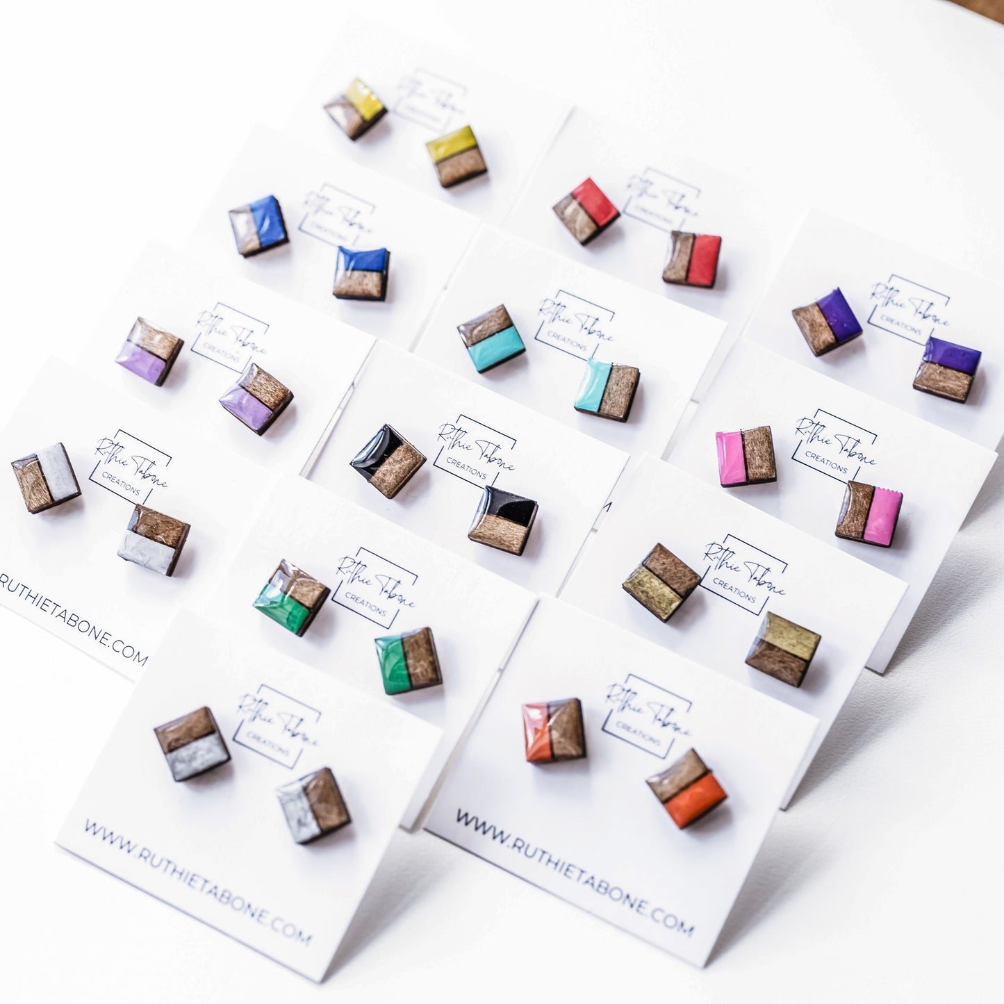 Wood and Resin Square Stud Earrings