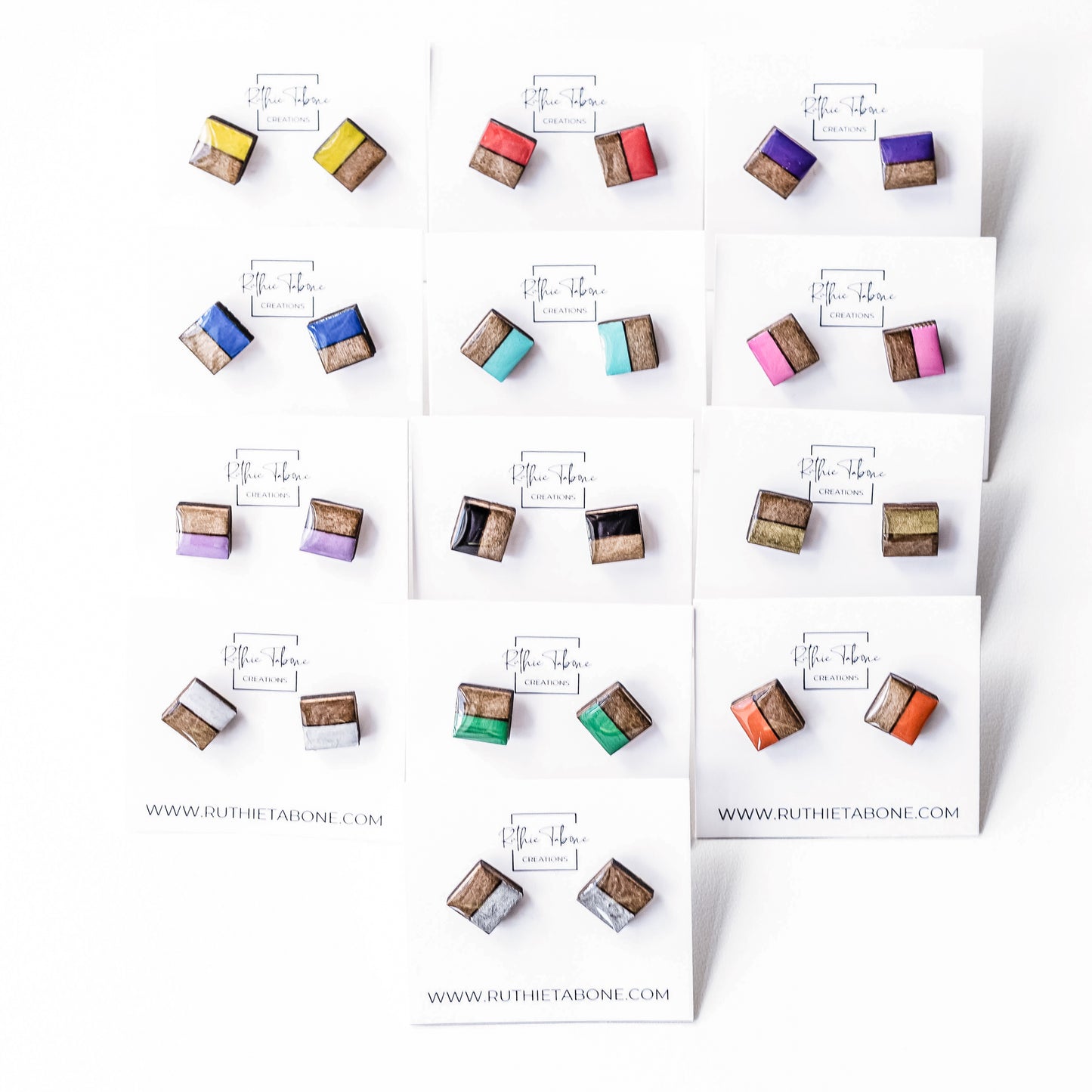 Wood and Resin Square Stud Earrings