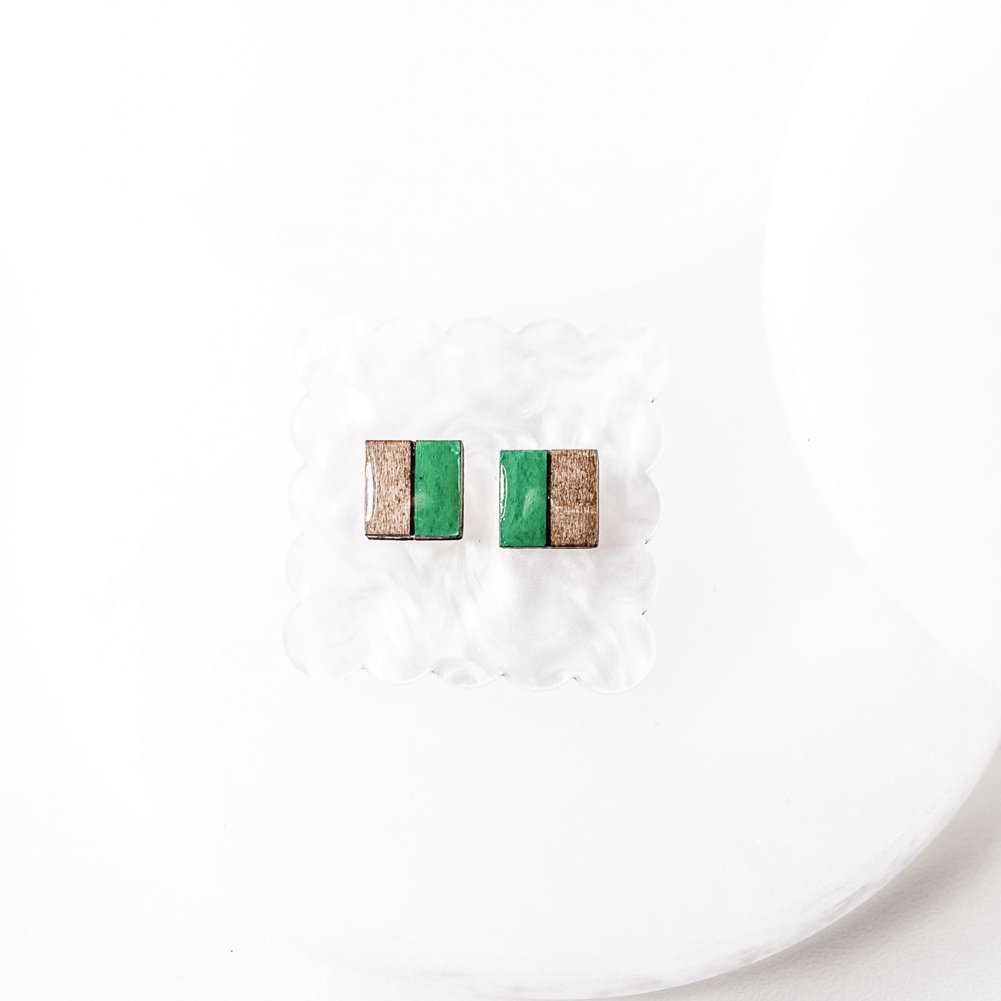 Wood and Resin Square Stud Earrings