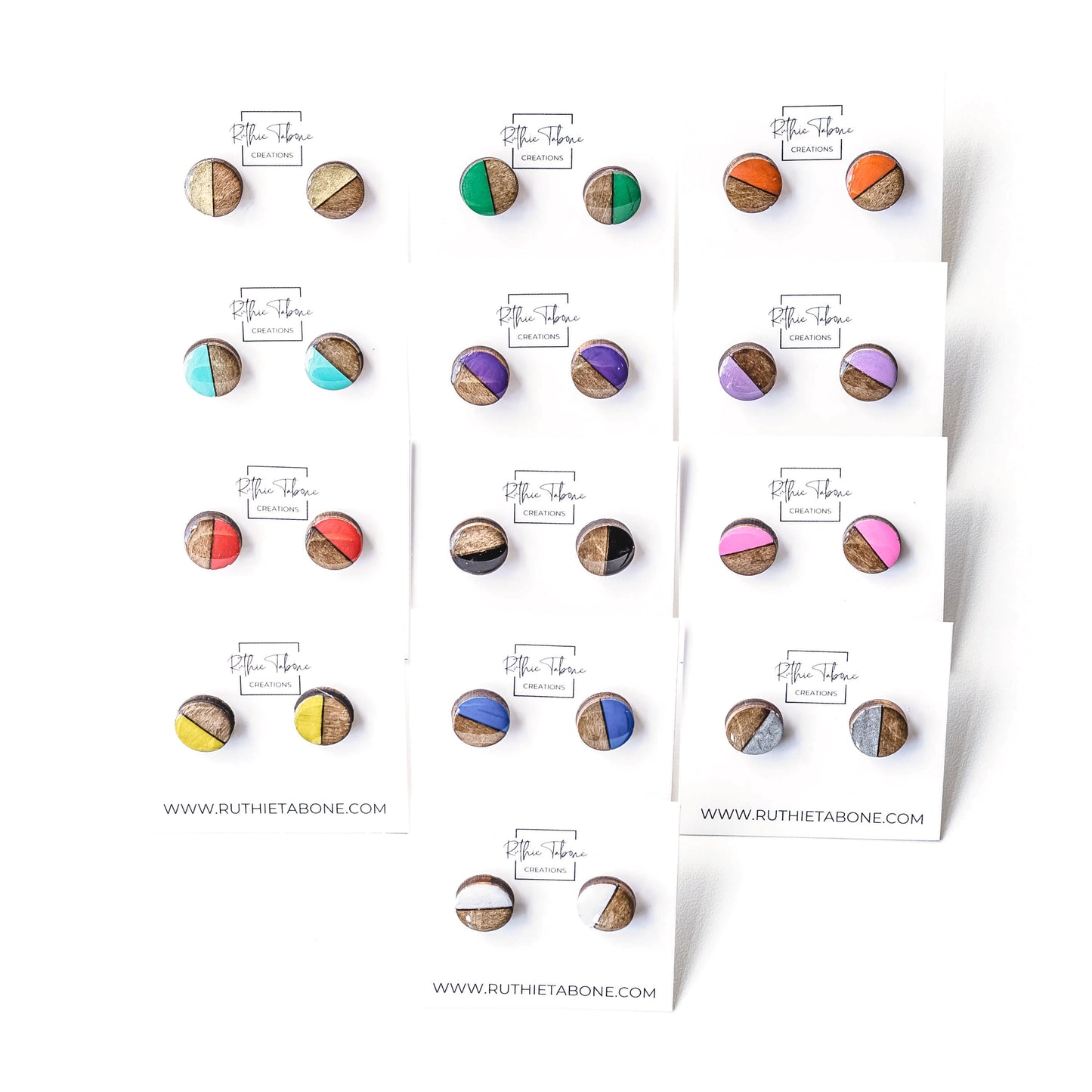 Wood and Resin Circle Stud Earrings