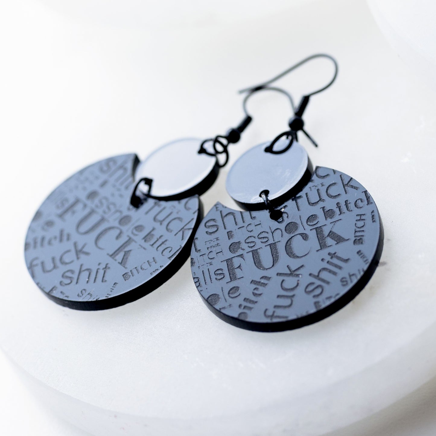 Black Acrylic Swear Word Statement Earrings