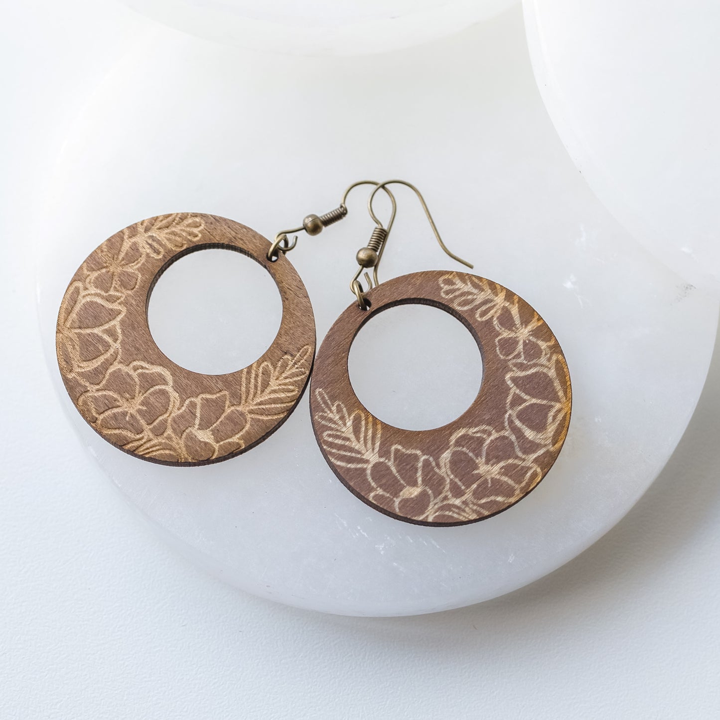 Wood Floral Cut Out Earrings