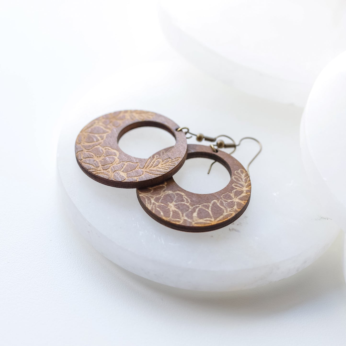 Wood Floral Cut Out Earrings