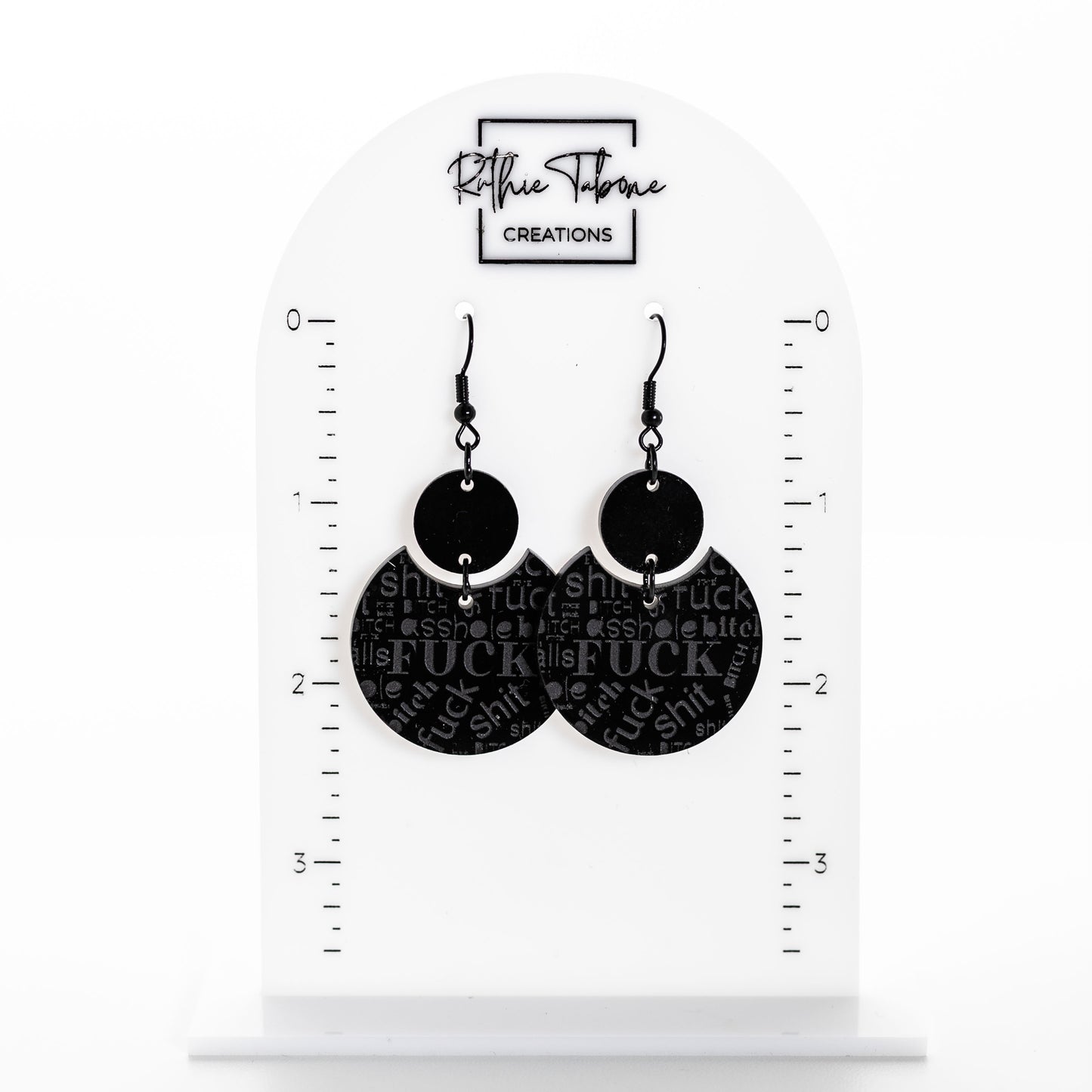 Black Acrylic Swear Word Statement Earrings