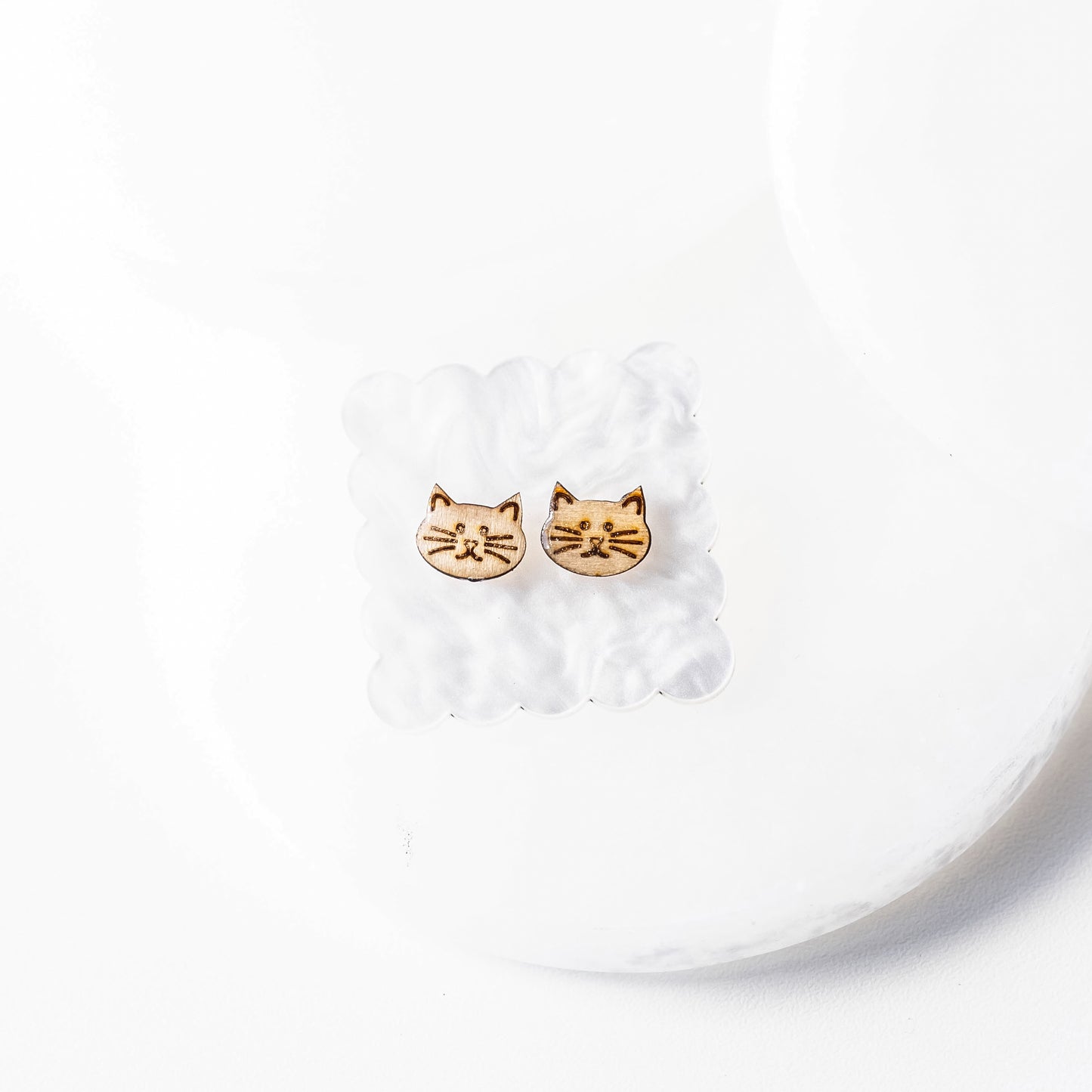 Wood Cat Stud Earrings
