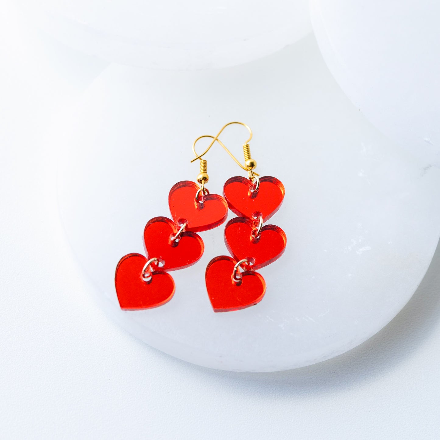Red Mirror Acrylic Heart Drop Earrings