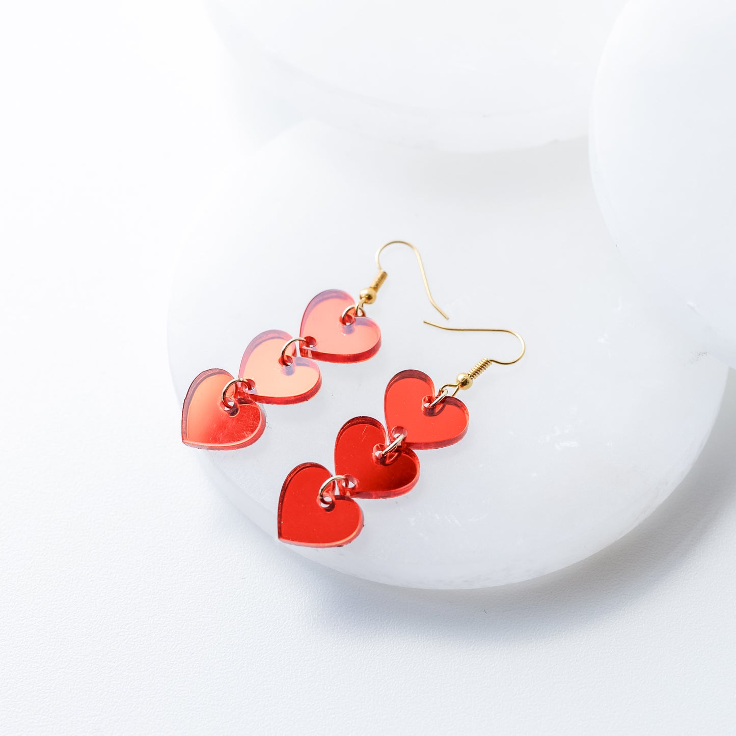 Red Mirror Acrylic Heart Drop Earrings
