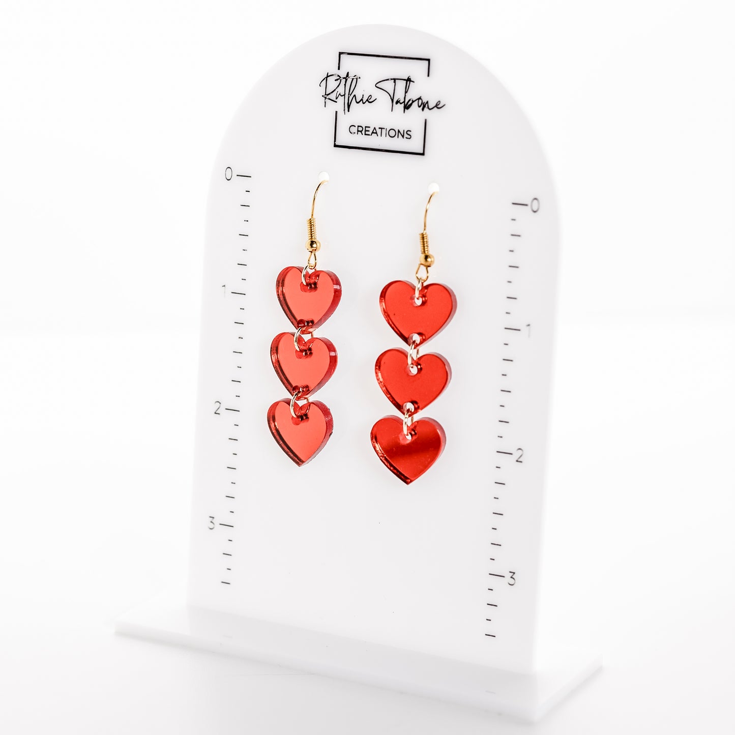 Red Mirror Acrylic Heart Drop Earrings
