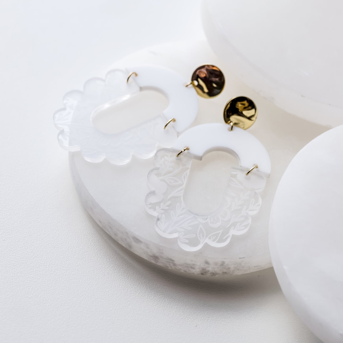 White & Floral Acrylic Arch Earrings