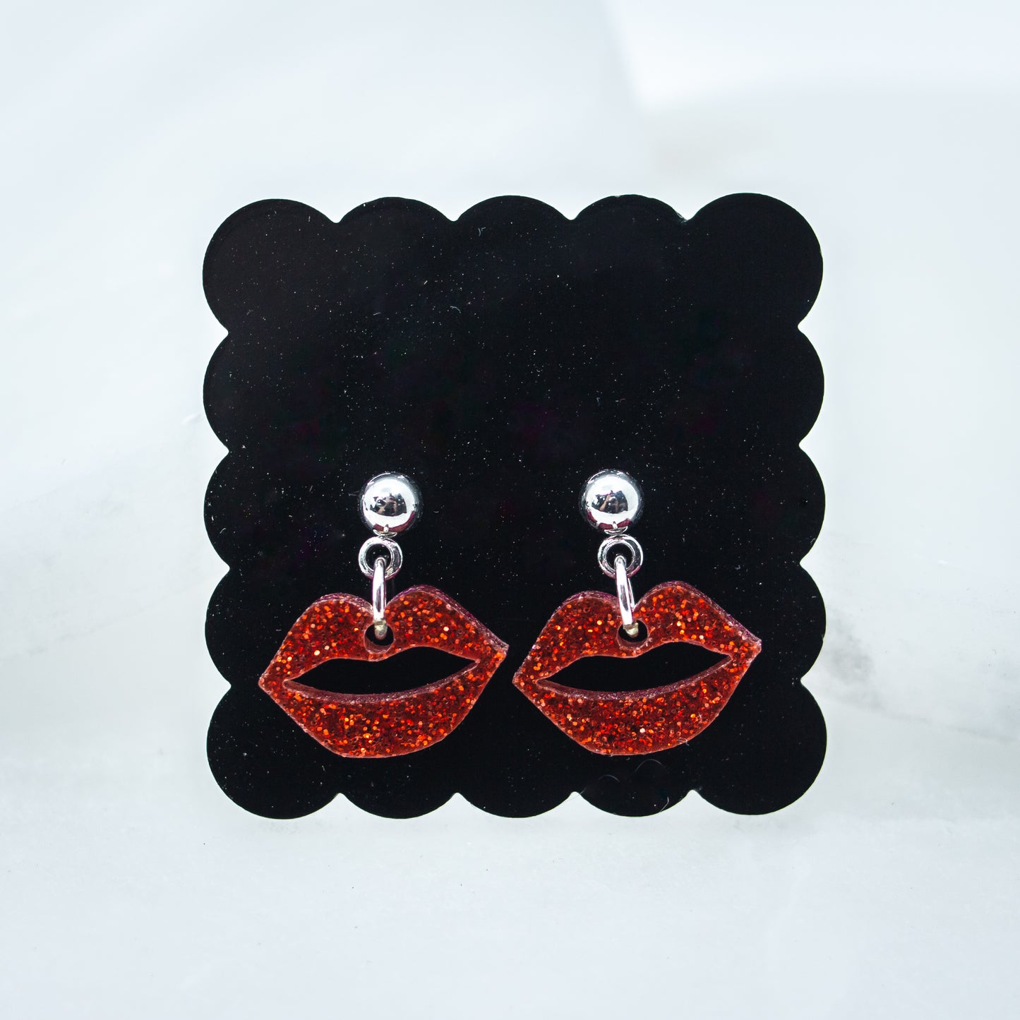 Red Glitter Lips Earrings