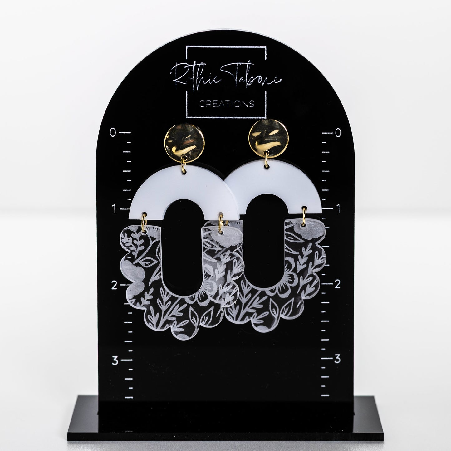 White & Floral Acrylic Arch Earrings