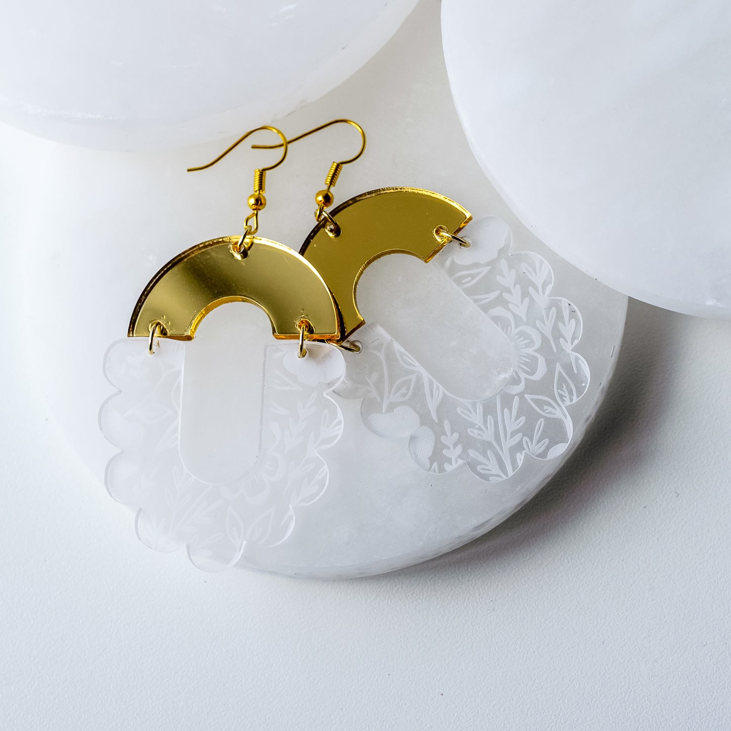 Scalloped Floral & Gold Earrings