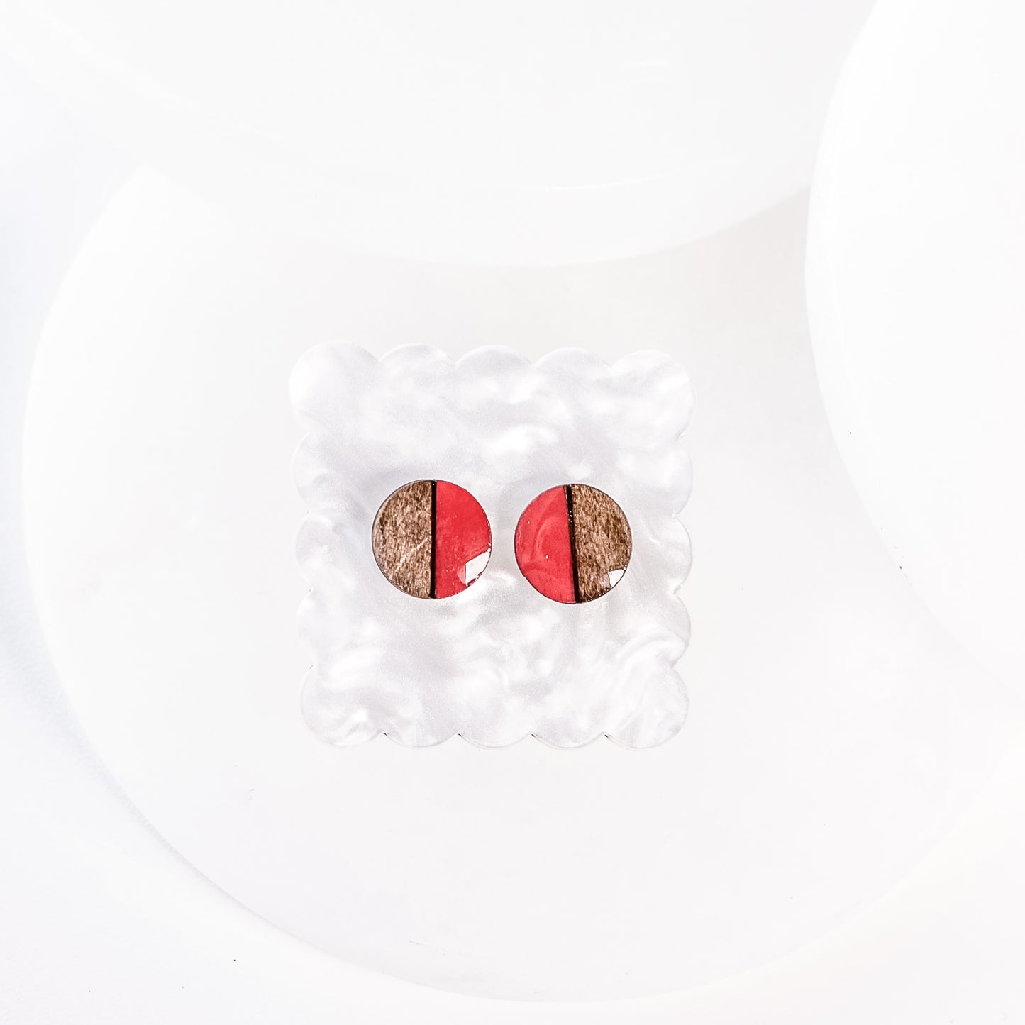 Wood and Resin Circle Stud Earrings